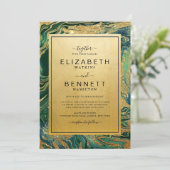 グリーンマーブル金ゴールドグリッターゲード結婚式招待状 招待状 (スタンド正面)