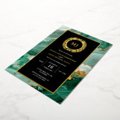 グリーンマーブル金ゴールドローレルクレスト&ブラック招待状 箔シーズンカード (回転した状態)