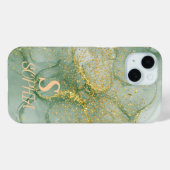 グリーンマーブル シックゴールドラメ モノグラム Case-Mate iPhoneケース (裏面 (横))