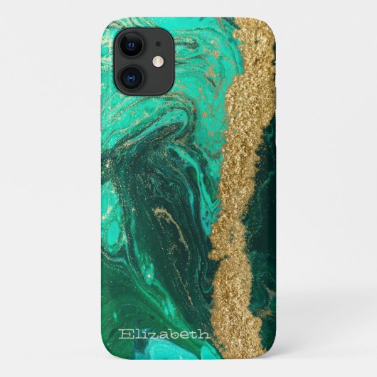 グリーンマーブル 石のテクスチャー ゴールドラメ Case-Mate iPhoneケース (裏面)