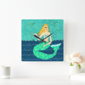 グリーンマーメイド抽象芸術アート スクエア壁時計 (ホーム)