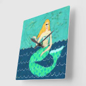 グリーンマーメイド抽象芸術アート スクエア壁時計 (傾斜)