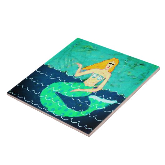 グリーンマーメイド絵を描抽象芸術 タイル (側面)