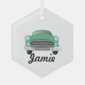 グリーンミアンレトロカーボーイ誕生日 ガラスオーナメント (正面)