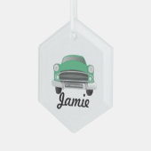 グリーンミアンレトロカーボーイ誕生日 ガラスオーナメント (正面左)