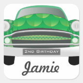 グリーンミアンレトロカーボーイ誕生日 スクエアシール (正面)