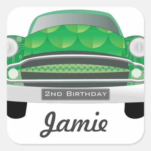 グリーンミアンレトロカーボーイ誕生日 スクエアシール (正面)