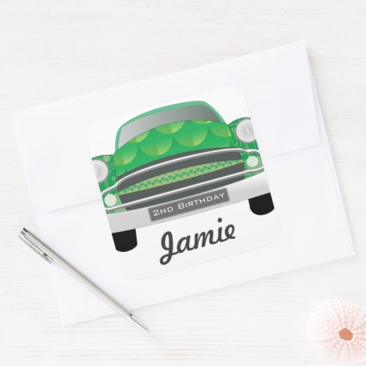 グリーンミアンレトロカーボーイ誕生日 スクエアシール (封筒)
