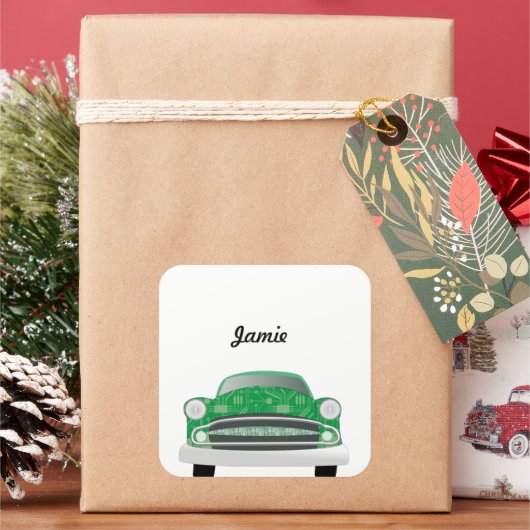グリーンミアンレトロカーボーイ誕生日 スクエアシール (クリスマス)
