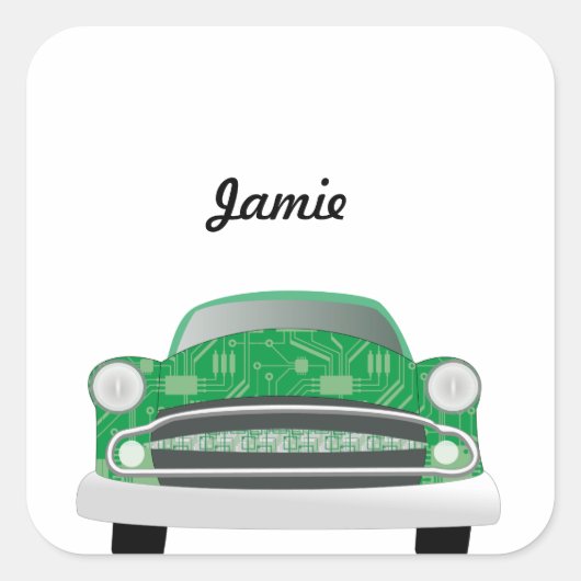 グリーンミアンレトロカーボーイ誕生日 スクエアシール (正面)