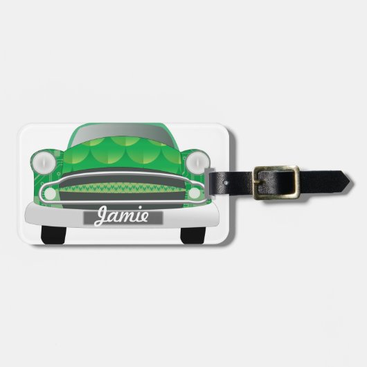 グリーンミアンレトロカーボーイ誕生日 ラゲッジタグ (正面横)