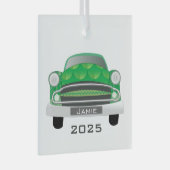グリーンミアンレトロカー男の赤ちゃん1stクリスマス ガラスオーナメント (正面右)