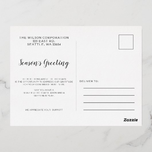 グリーンミスタントーリース会社ロゴビジネス 箔シーズンポストカード (裏面)