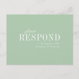 グリーンミニマリストのタイポグラフィック結婚式RSVP インビテーションポストカード