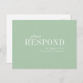 グリーンミニマリストのタイポグラフィック結婚式RSVP インビテーションポストカード (正面/裏面)