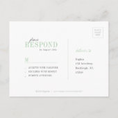 グリーンミニマリストのタイポグラフィック結婚式RSVP インビテーションポストカード (裏面)