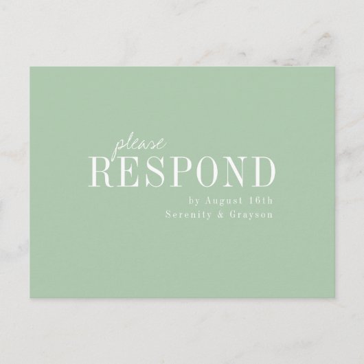 グリーンミニマリストのタイポグラフィック結婚式RSVP インビテーションポストカード (正面)