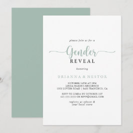 グリーンミニマリストカリグラフィー男女発表パーティー 招待状