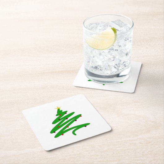 グリーンミニマリストクリスマスツリードードル スクエアペーパーコースター (インサイチュ)