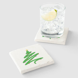 グリーンミニマリストクリスマスツリードードル ストーンコースター