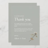 グリーンミニマリストスクリプトハンドプレスフローラフラットタ サンキューカード (正面/裏面)