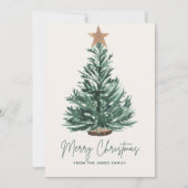 グリーンミニマリストヴィンテージクリスマスツリー シーズンカード (正面)