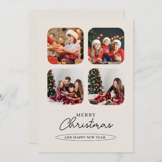 グリーンミニマリスト写真コラージメリークリスマス シーズンカード (正面/裏面)