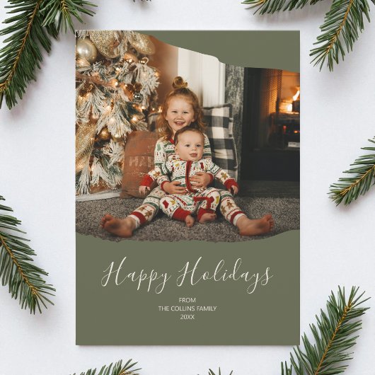 グリーンミニマリスト2写真ハッピーホリデーズクリスマス シーズンカード