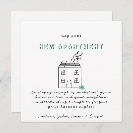 グリーンミニマルおめでとうズオンザニューアパートメント シーズンカード (正面/裏面)