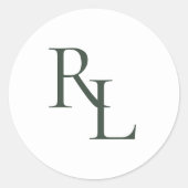 グリーンミニマルとホワイト結婚のカップルイニシャル ラウンドシール (正面)