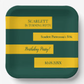 グリーンミニマルアンド金ゴールドシエレガントック50th誕生日 ペーパープレート (正面)