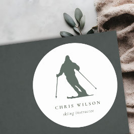 グリーンミニマルスキーシルエットインストラクターコーチ ラウンドシール