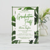 グリーンミニマルネオン熱帯パーム卒業パーティー 招待状 (スタンド正面)