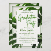 グリーンミニマルネオン熱帯パーム卒業パーティー 招待状 (正面/裏面)