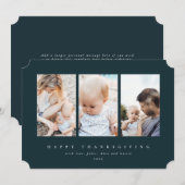 グリーンミニマルフレーム3フォトハッピー感謝祭 シーズンカード (正面/裏面)