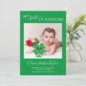 グリーンミニマルマイファーストベビー誕生写真 カード (スタンド正面)
