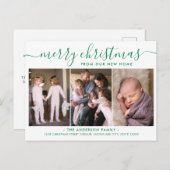 グリーンミニマルメリークリスマスフォトホリデームービング 案内ポストカード (正面/裏面)