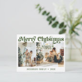 グリーンミニマルレトロクリスマスツーフォト シーズンカード (スタンド正面)