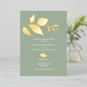 グリーンミニマル婚約パーティ 箔招待状 (立ち正面)