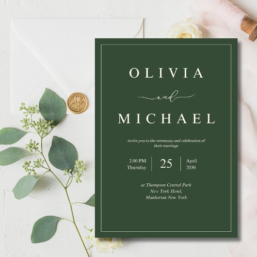 グリーンミニマル結婚式招待状モダンエレガント 招待状