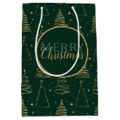 グリーンミニマル金ゴールドクリスマスツリー ミディアムペーパーバッグ (正面)