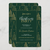 グリーンミニマル金ゴールドクリスマスツリー 招待状 (正面/裏面)