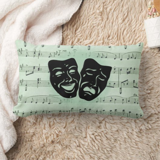 グリーンミュージックとシアターギリシャのマスク無地のグリーン ランバークッション (ブランケット)