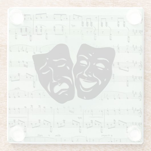 グリーンミュージックとシアターギリシャのマスク ガラスコースター (裏面)