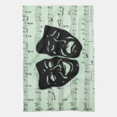 グリーンミュージックとシアターギリシャのマスク キッチンタオル (縦)