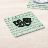 グリーンミュージックとシアターギリシャのマスク スクエアペーパーコースター (アングル)