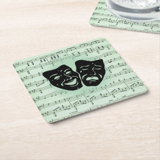 グリーンミュージックとシアターギリシャのマスク スクエアペーパーコースター (アングル)