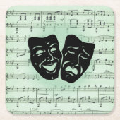 グリーンミュージックとシアターギリシャのマスク スクエアペーパーコースター (正面)