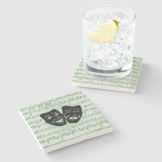 グリーンミュージックとシアターギリシャのマスク ストーンコースター (横)