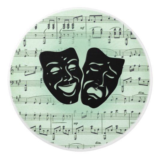 グリーンミュージックとシアターギリシャのマスク セラミックノブ (正面)